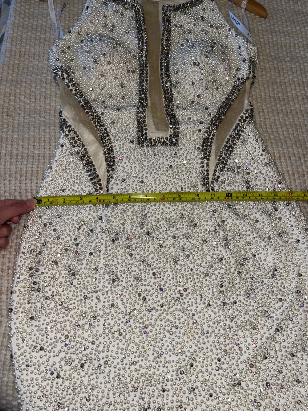 Jovani Ivory Beaded Halter Mini Dress with Silver Accents - Picture 14 of 14